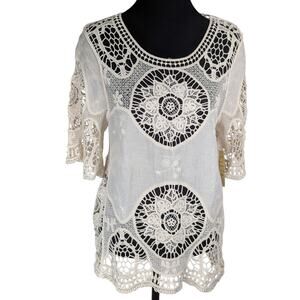 energie wmns crochet Top Sz S 100% cotton Bust 39"L 25"SL 13" cream color NWT
